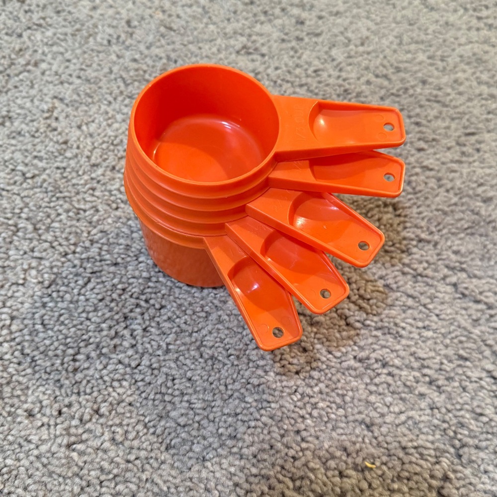 Vintage Tupperware Measuring Cups Set of 5 Orange Autumn Harvest 1970s Retro